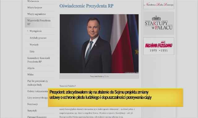 Prezydent informuje o złożeniu do Sejmu projektu zmiany ustawy aborcyjnej