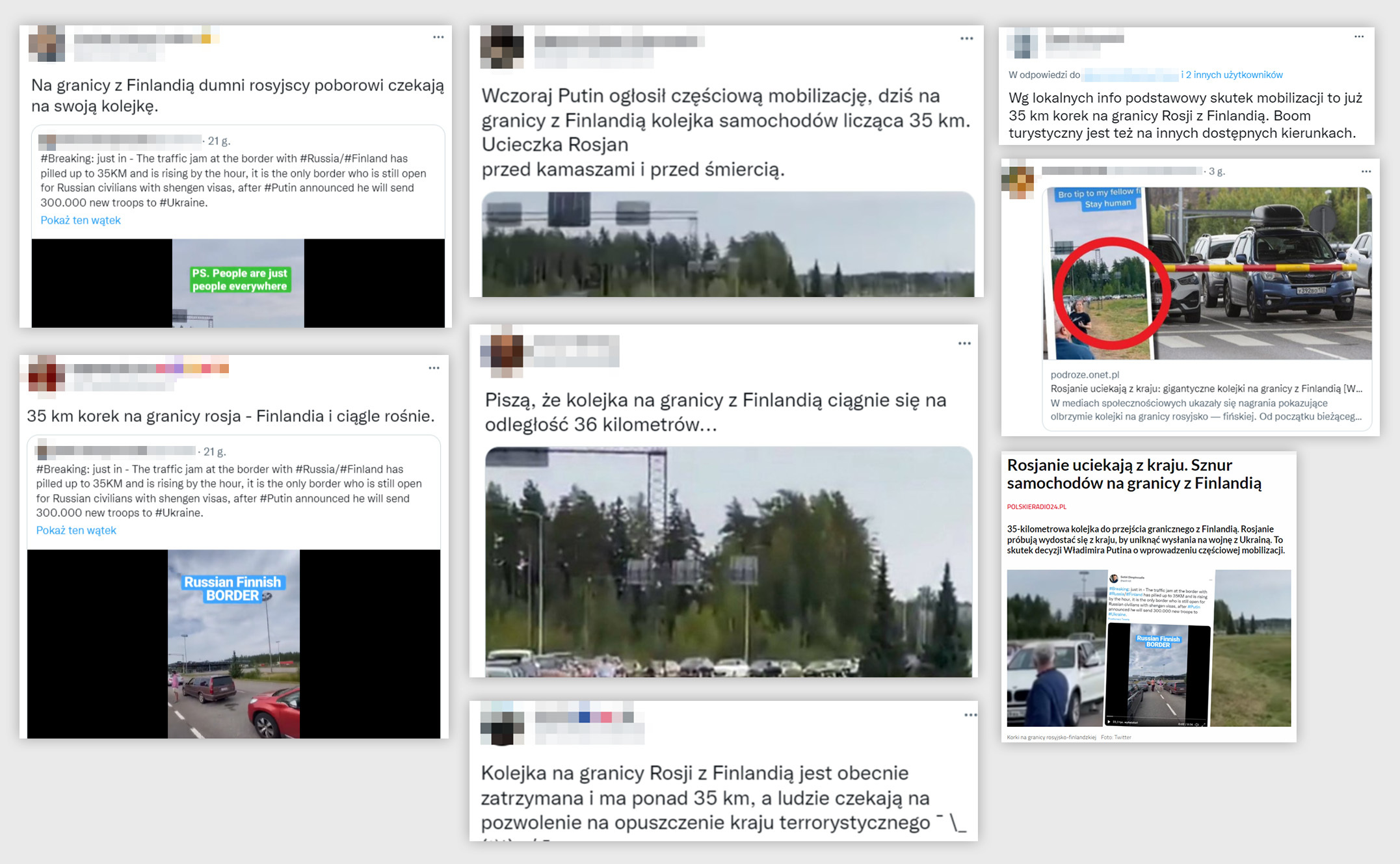 Fałszywy przekaz o tym, że film pokazuje sytuację na granicy rosyjsko-fińskiej po ogłoszeniu mobilizacji, rozchodził się 21 września szeroko w polskiej sieci  