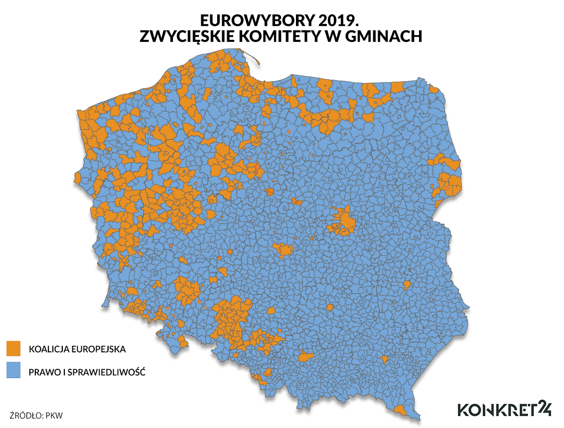 Eurowybory 2019. Zwycięskie komitety w gminach