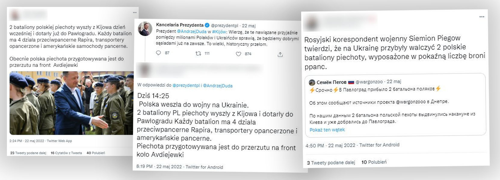 Informacja o polskich siłach zbrojnych działających w Ukrainie rozpowszechniana na Twitterze