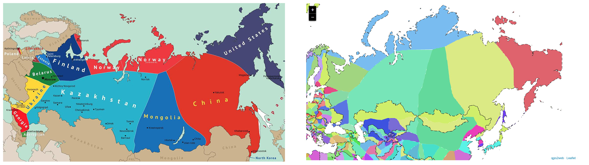 Podział Rosji na mapie rozsyłanej na Twitterze (z lewej) pokrywa się z tym, co pokazano na GitHub