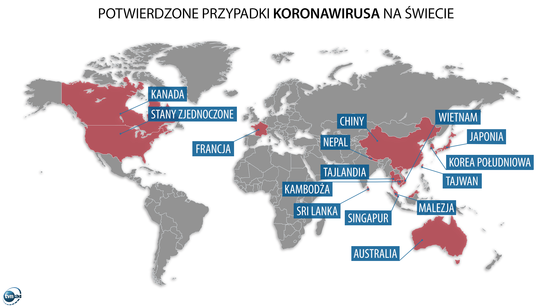 Potwierdzone przypadki koronawirusa na świecie