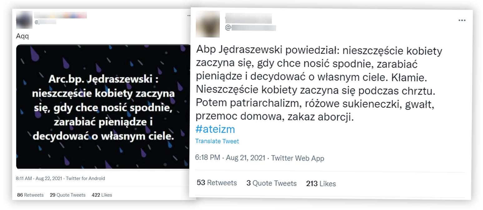Tweety z rzekomym cytatem abp. Jędraszewskiego pojawiły się w drugiej połowie sierpnia br. 