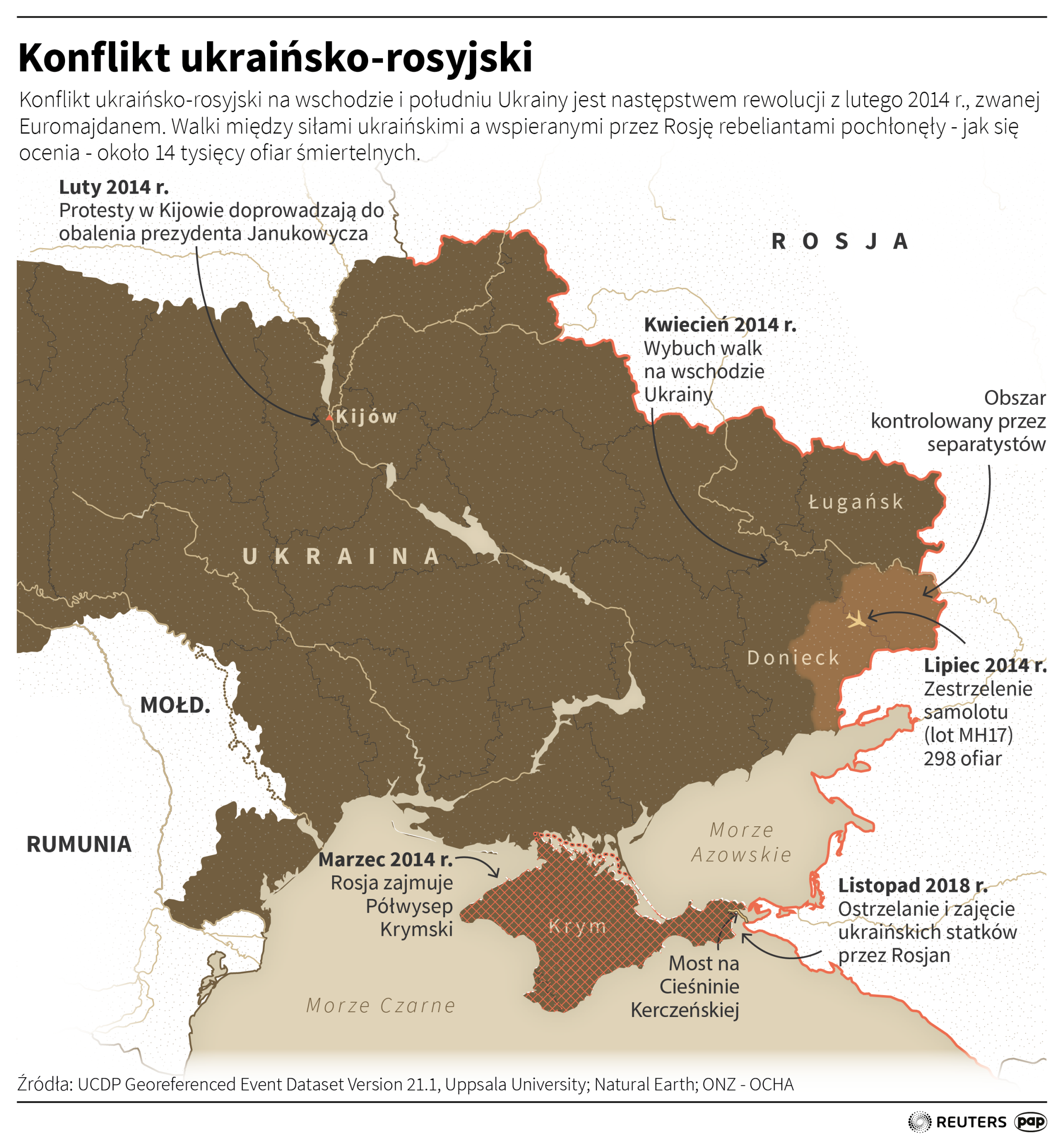 Mapa konfliktu na wschodzie Ukrainy