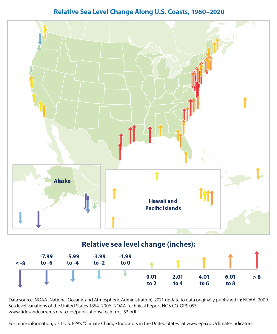 Zmiana względnego poziomu wody na wybrzeżach Stanów Zjednoczonych