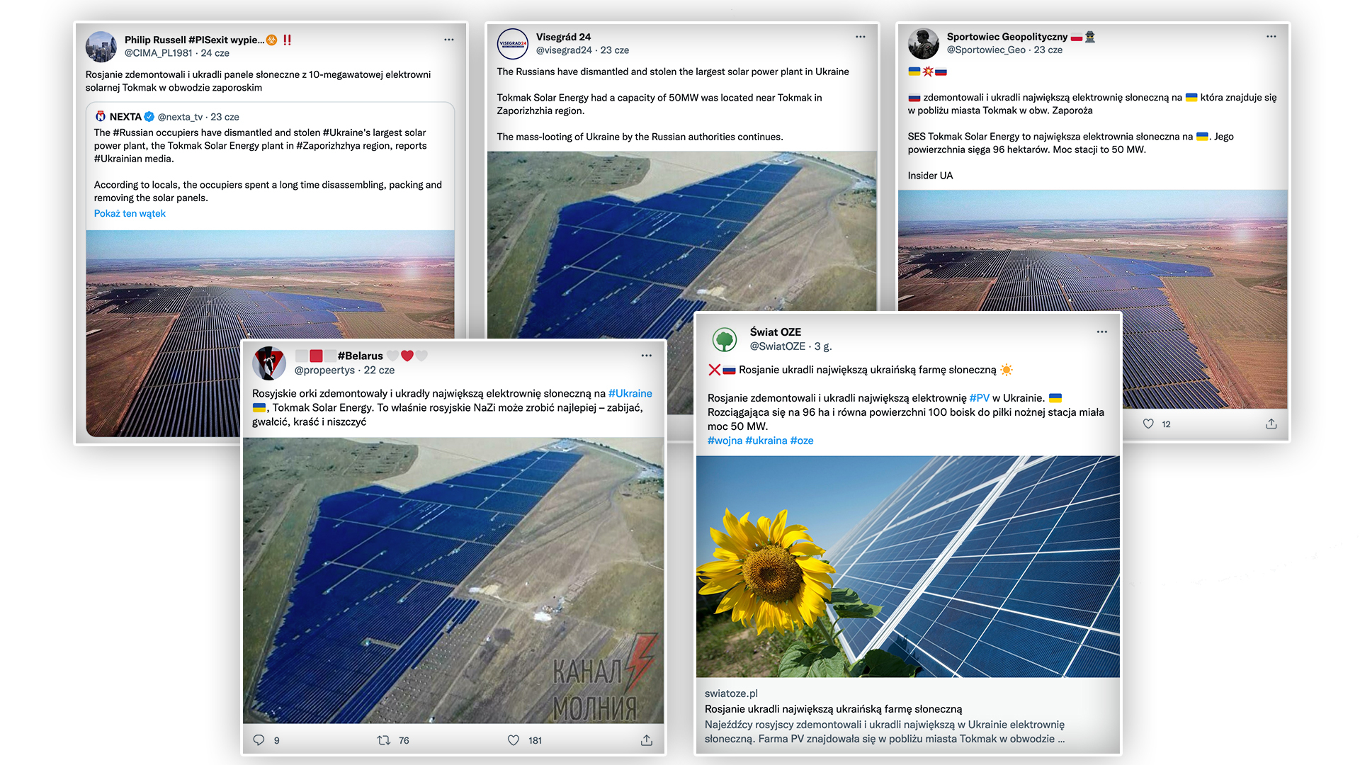 Wpisy na Twitterze z informacjami o kradzieży elektrowni w Ukrainie