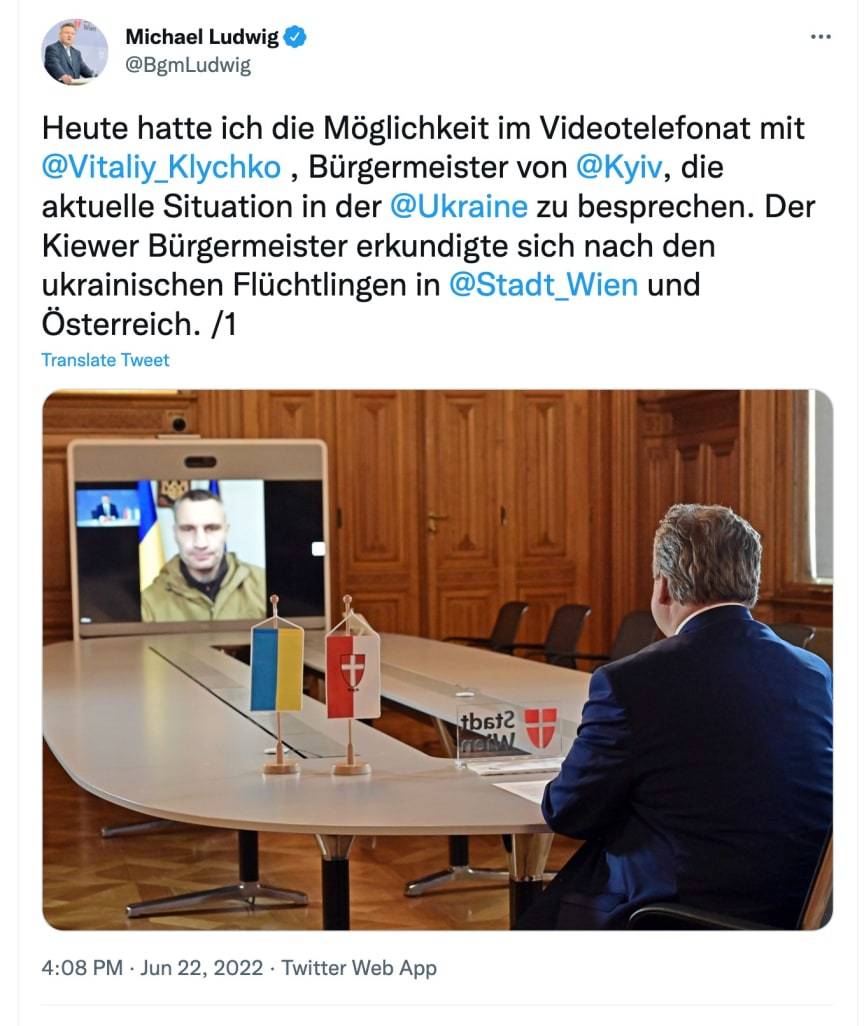 Usunięty wpis burmistrza Wiednia o rozmowie z rzekomym merem Kijowa