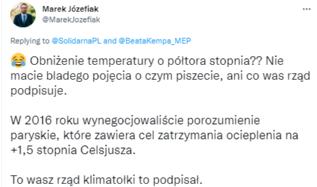Post rzecznika prasowego Greenpeace Polska w reakcji na wypowiedź Beaty Kempy 