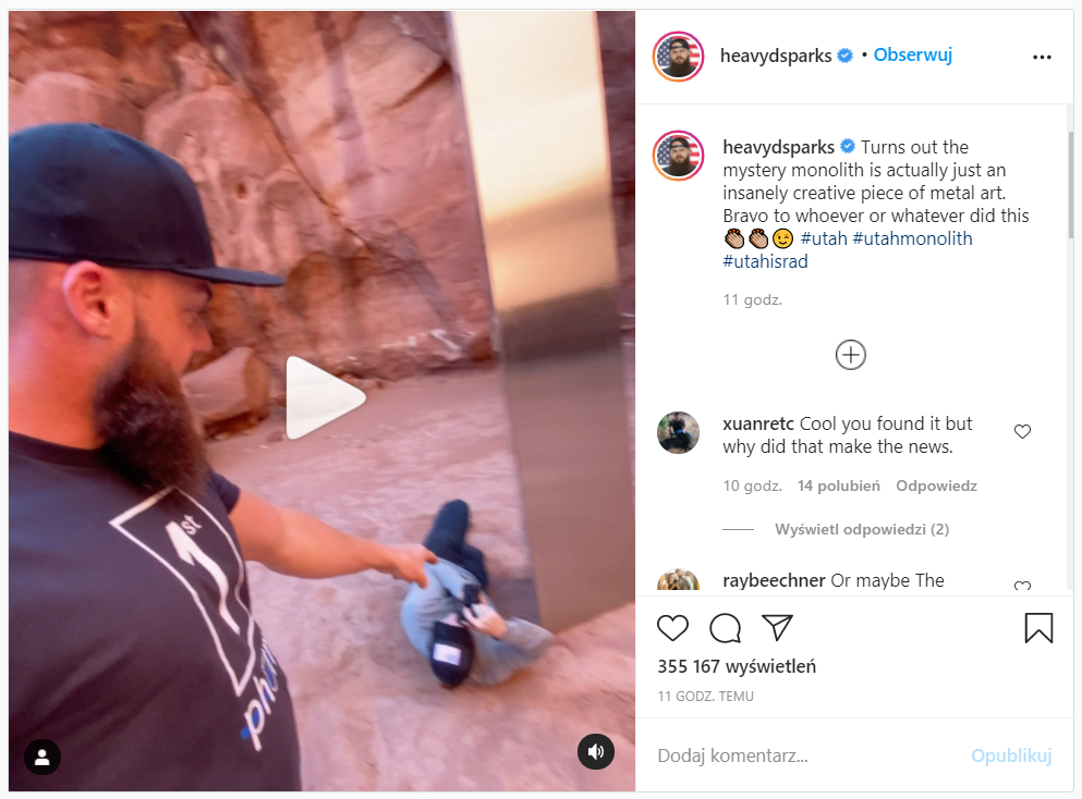 Na Instagramie pojawił się kolejny film z miejsca osadzenia monolitu