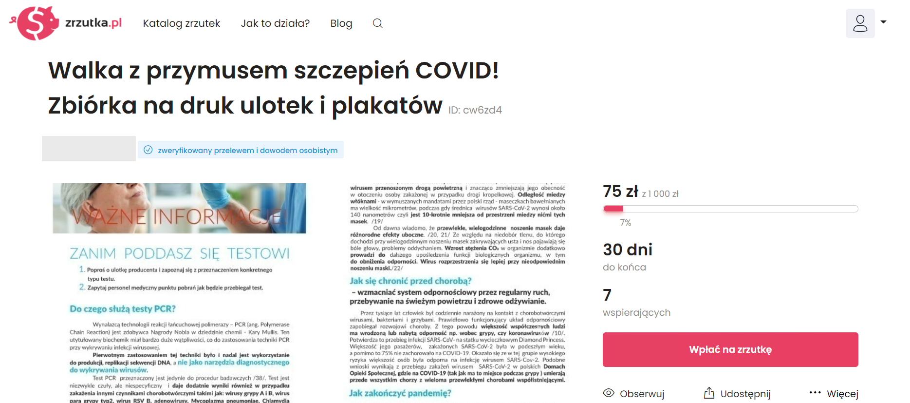 Internetowa zbiórka na ulotki z fałszywymi informacjami o epidemii COVID-19