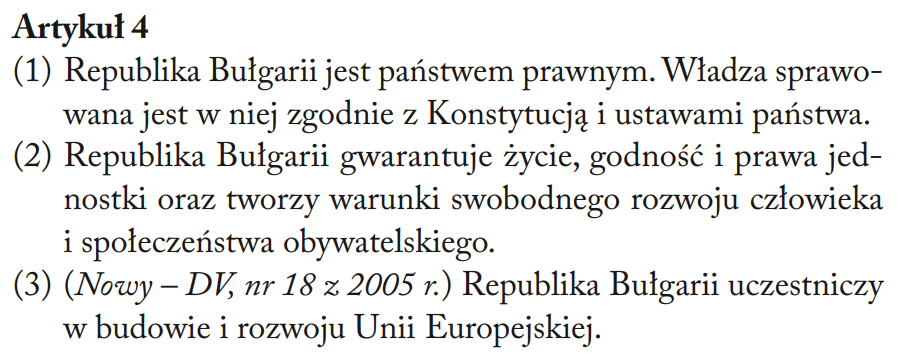 Fragment Konstytucji Republiki Bułgarii