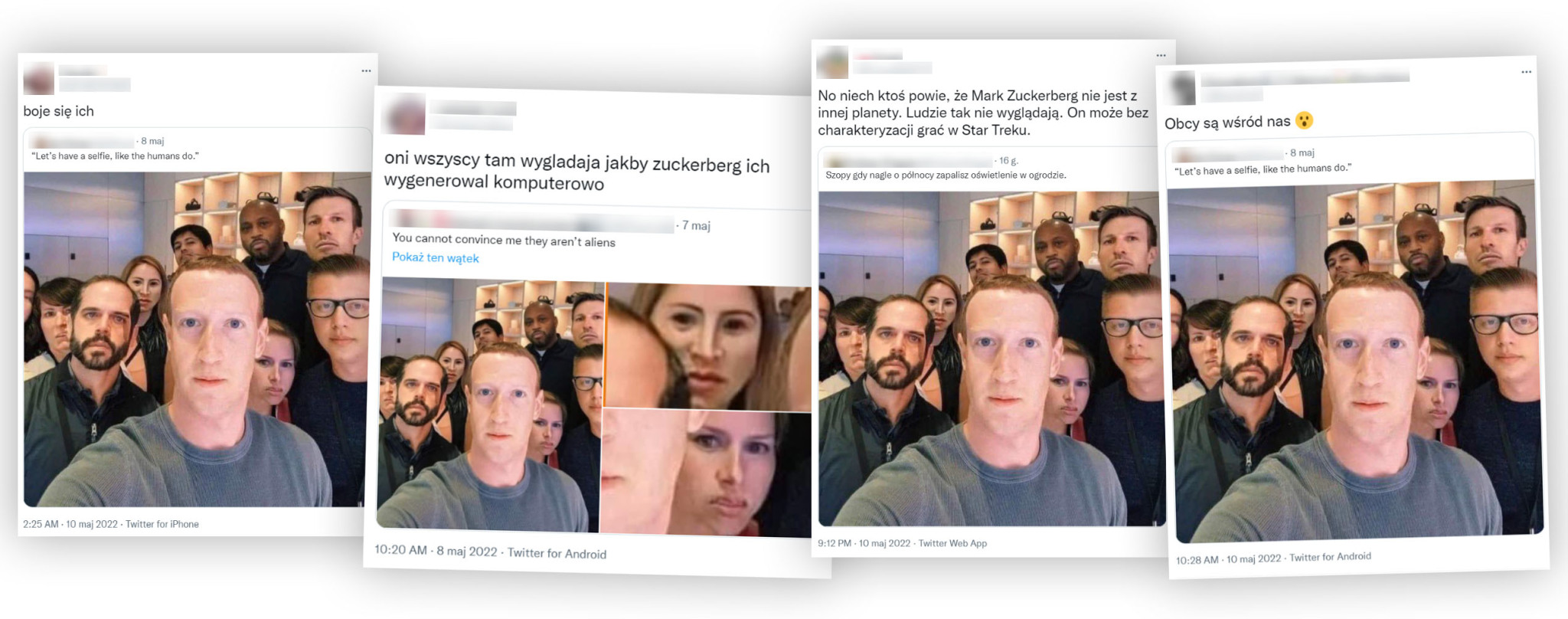 Przerobione selfie Zuckerberga zwróciło uwagę wielu polskich użytkowników Twittera