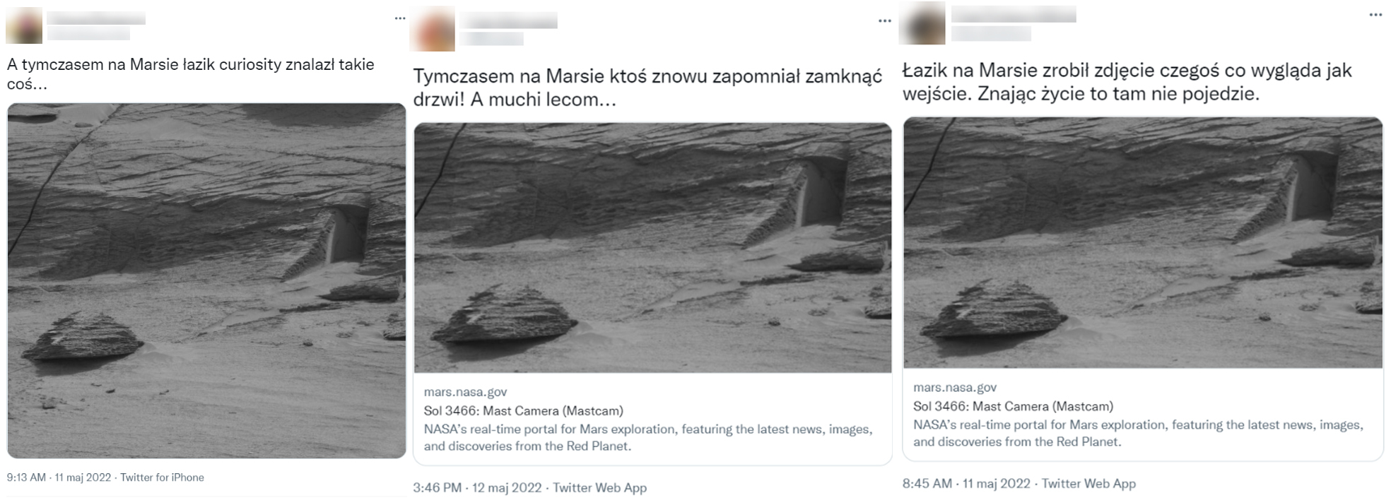 Tweety na temat zdjęcia z Marsa, w których przewija się motyw sfotografowanych drzwi 