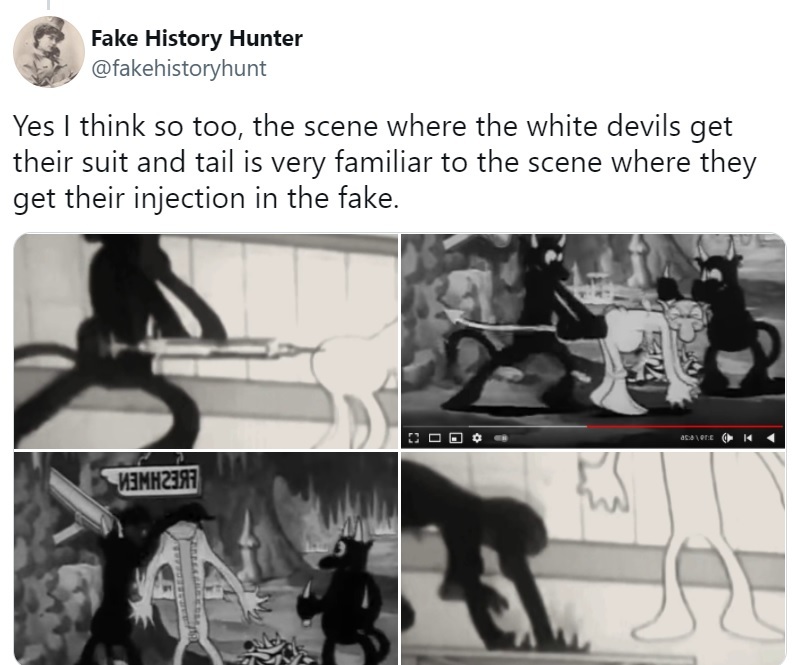 Serwis Fake History Hunter porównał sceny z diabłami w kreskówce Betty Boop z tymi w przerobionym filmiku