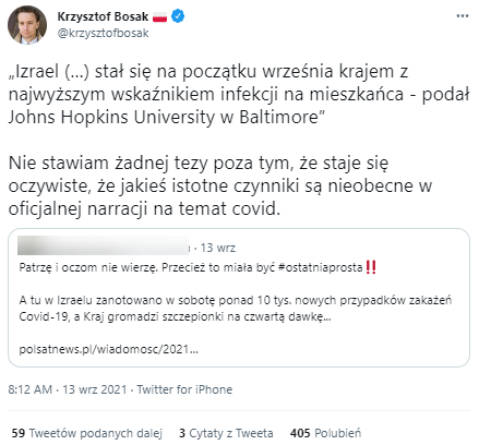 Wpis posła Krzysztofa Bosaka na Twitterze