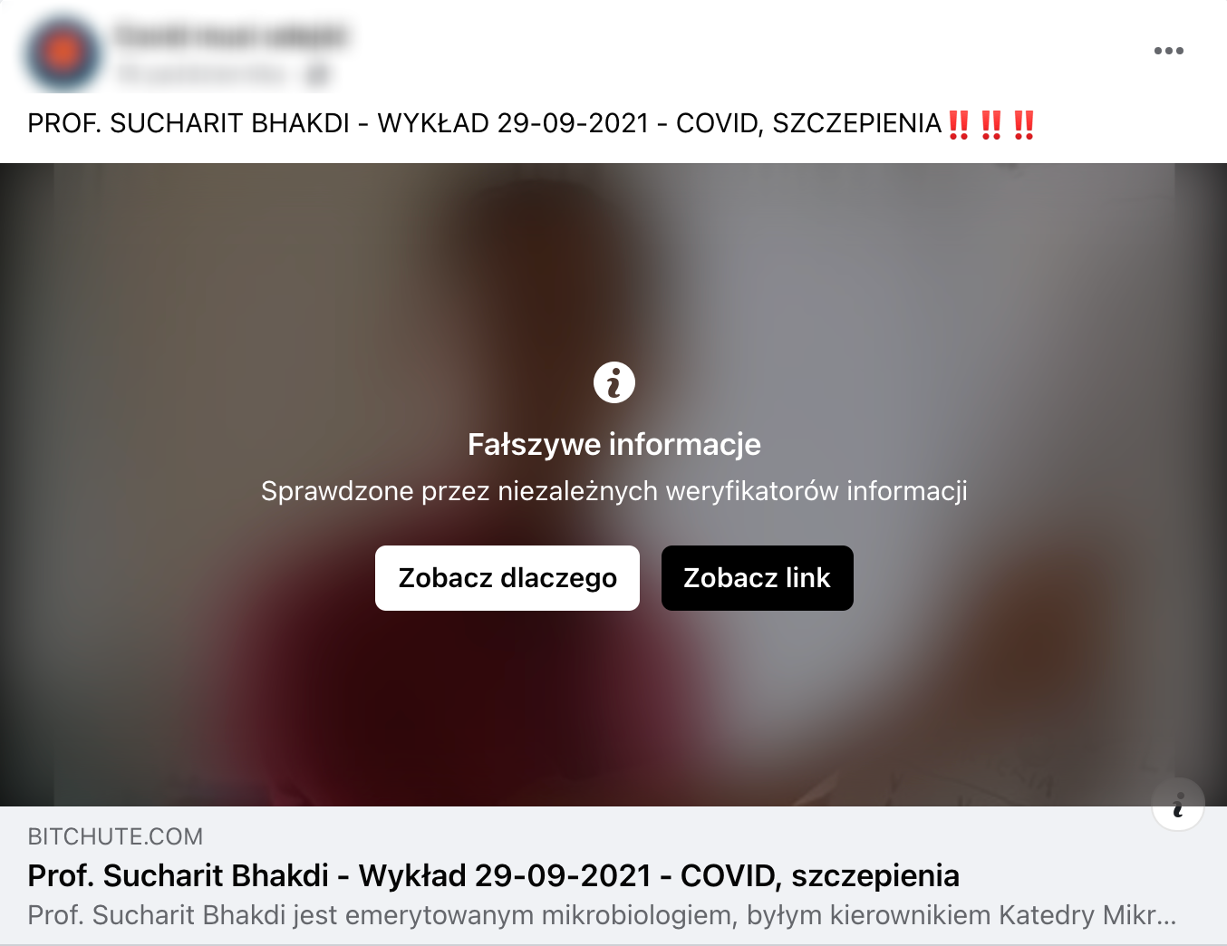 Polski wpis z adnotacją o "fałszywych informacjach"