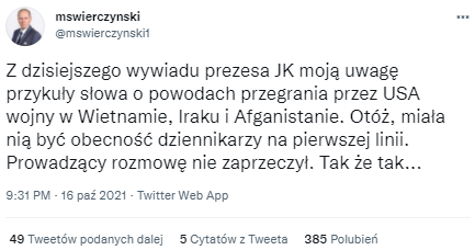 Tweet Marka Świerczyńskiego