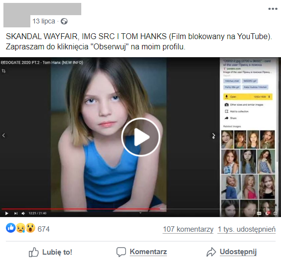 Film o aferze pedofilskiej opublikowano m.in. na Facebooku