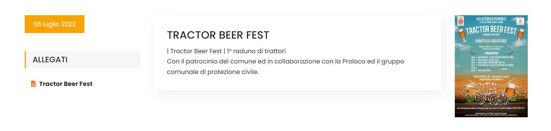 Informacja o festiwalu rolników na stronie Pro Loco Villafranca Piemonte