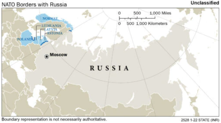 Mapa przedstawiająca granice NATO z Rosją