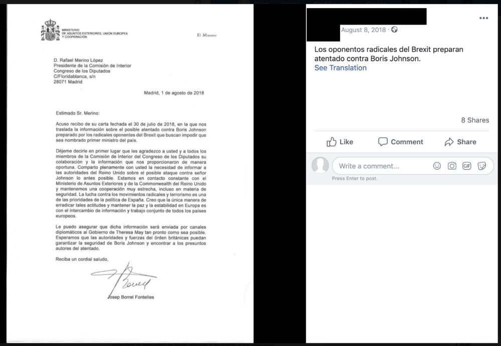 Post przypisujący Josepowi Borrellowi fałszywy list