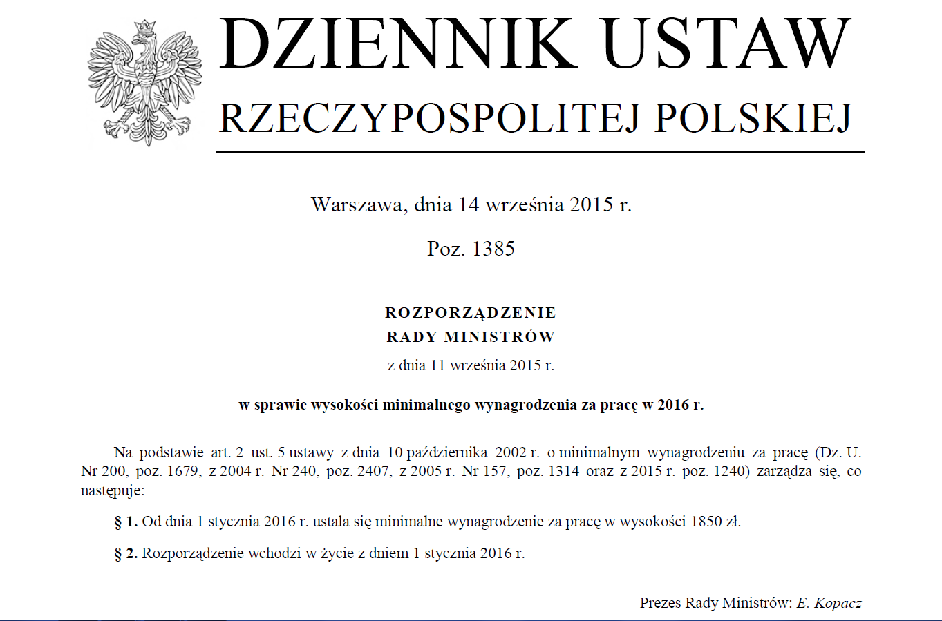 Rozporządzenie E. Kopacz 11.9.2015