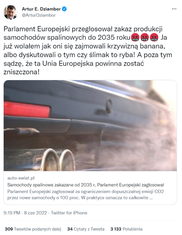 Tweet posła Artura Dziambora  powiela dwa euromity