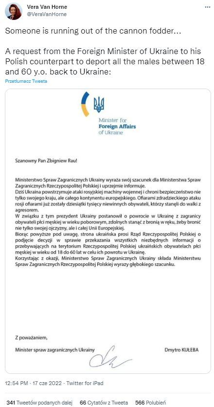 Krążący w internecie skan rzekomego pisma ministra spraw zagranicznych Ukrainy