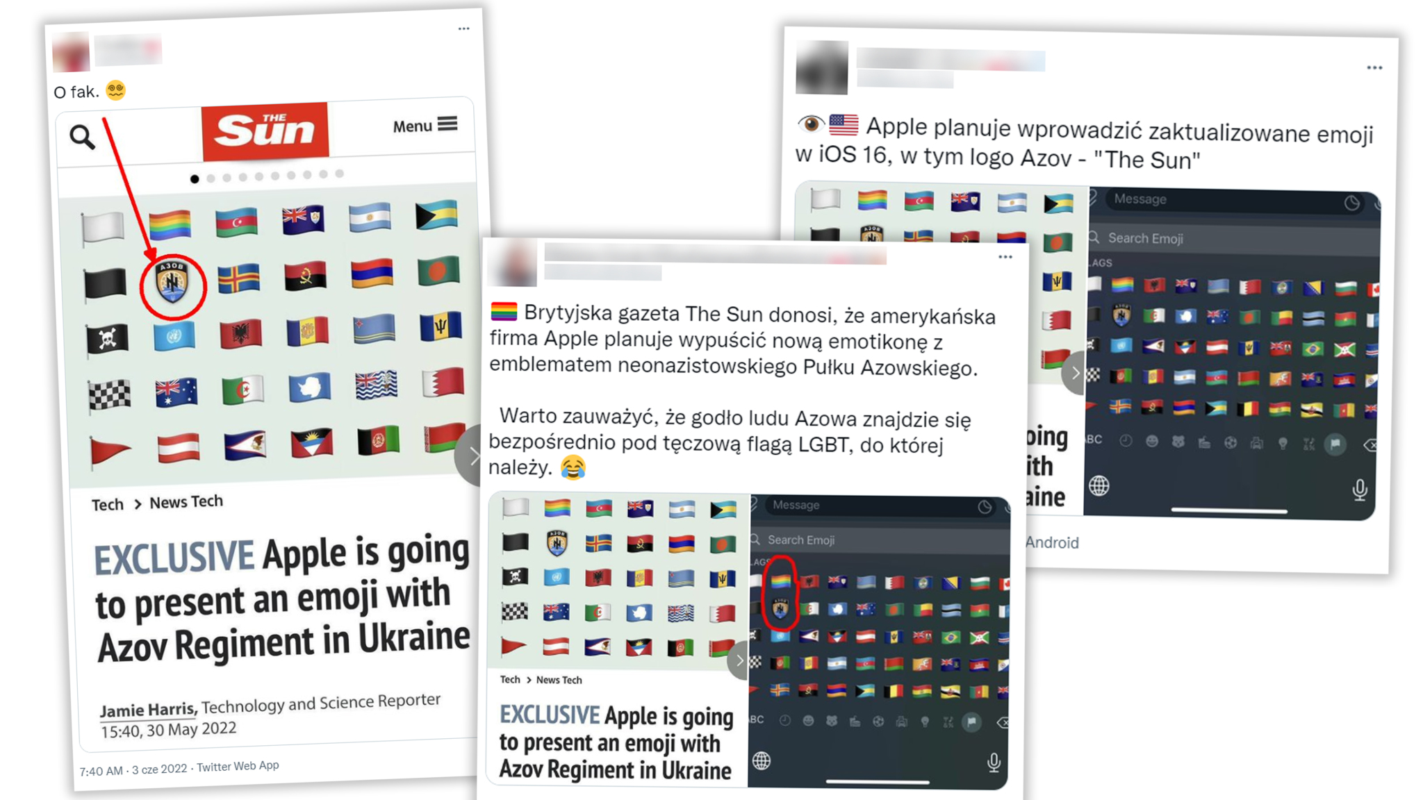 Wpisy z polskiego Twittera o wprowadzeniu przez Apple ikony Azowa do listy emoji