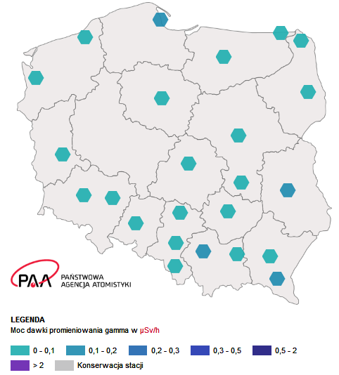 Aktualna mapa sytuacji radiacyjnej w Polsce 