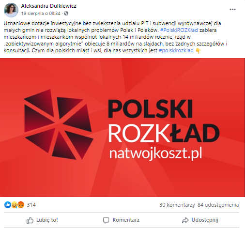Aleksandra Dulkiewicz: "#PolskiROZKład zabiera mieszkańcom i mieszkankom wspólnot lokalnych 14 miliardów rocznie"