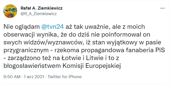 Tweet Rafała Ziemkiewicza wprowadzający w błąd