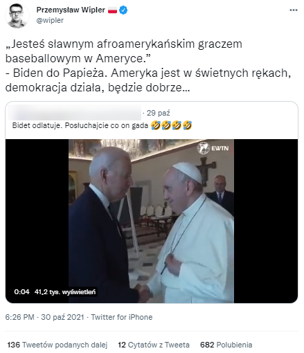 Wpis Przemysława Wiplera na Twitterze