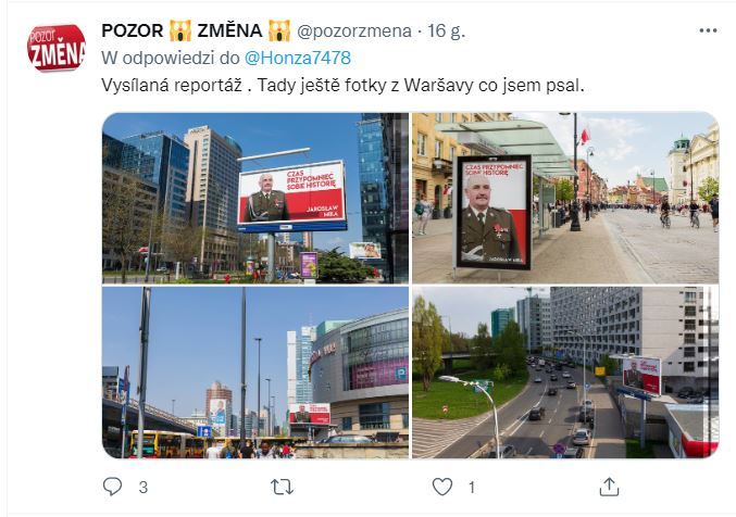 Fałszywe zdjęcia z gen. Miką na czeskim profilu na Twitterze