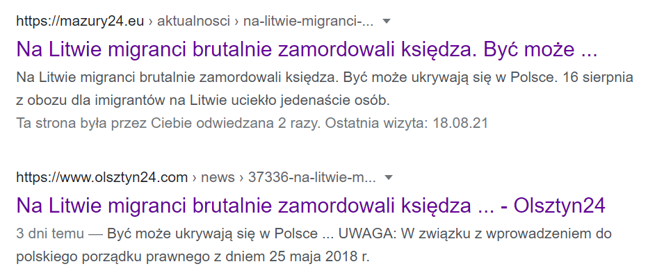 Fejk pojawił się też na polskich stronach z lokalnymi wiadomościami