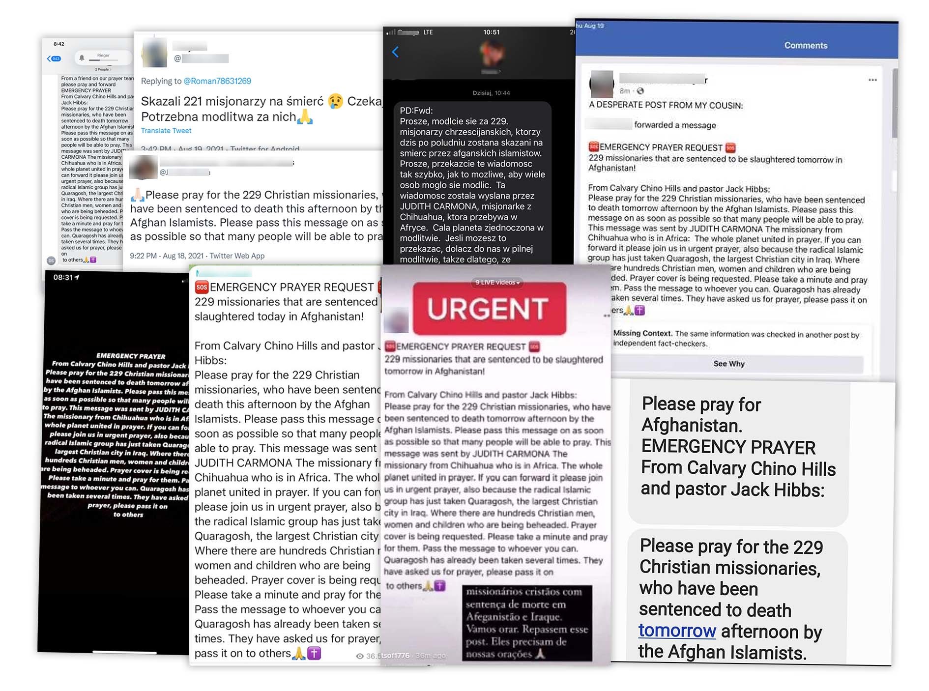 Wiadomości o skazanych na śmierć misjonarzach publikowane są mediach społecznościowych i przesyłane w wiadomościach