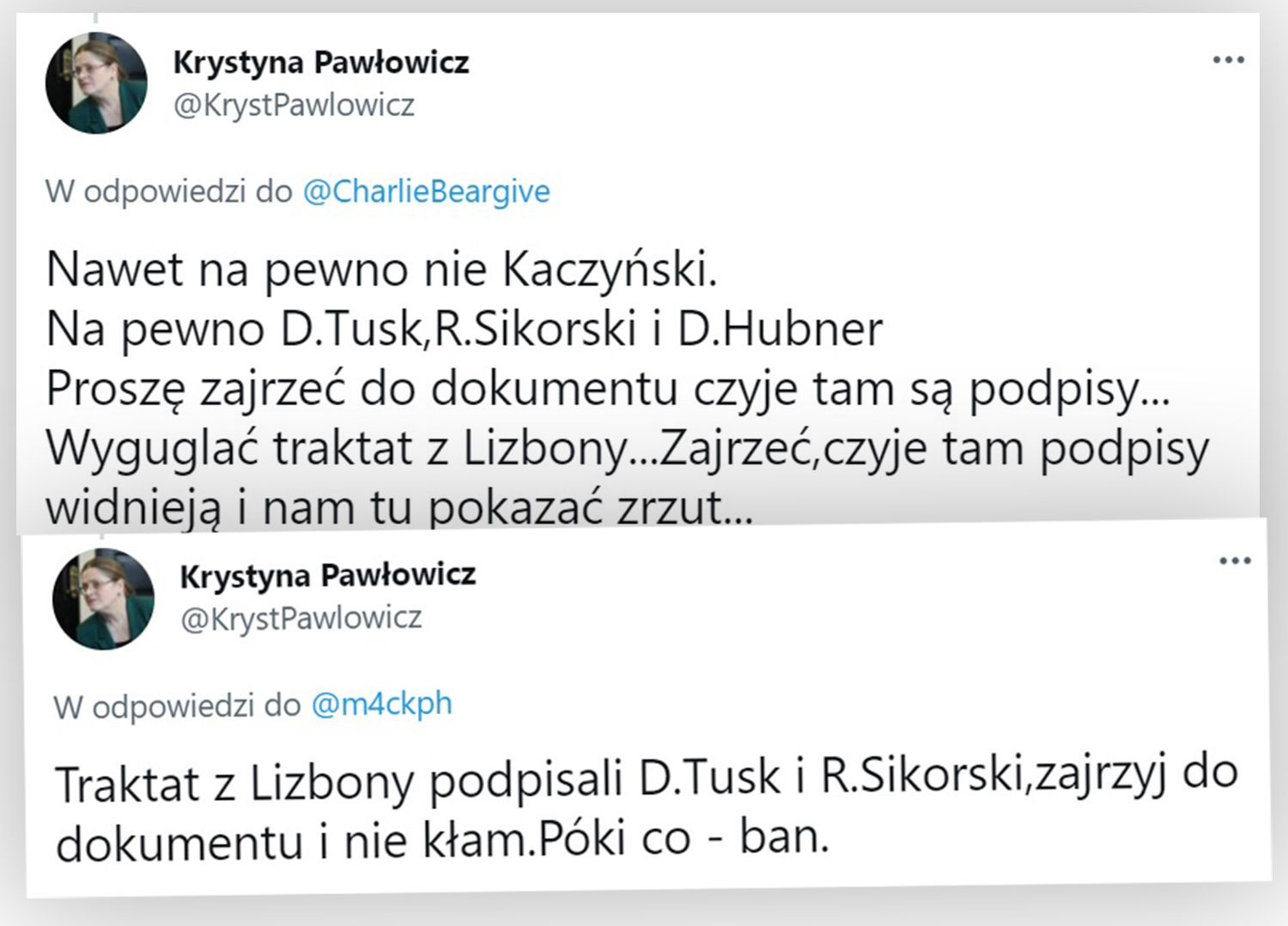 Tweety Krystyny Pawłowicz w internetowej dyskusji