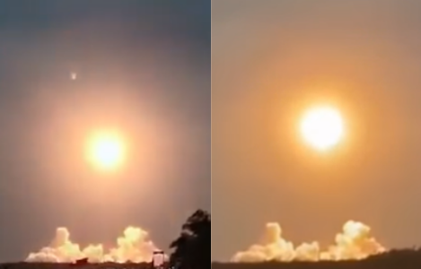 Po lewej: kadr z filmiku o rzekomym "sztucznym słońcu", po prawej: kadr z nagrania startu rakiety Chang Zheng 7A