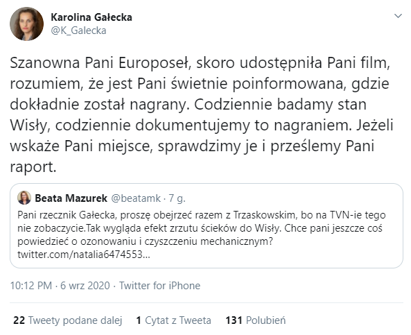 Karolina Gałecka odpowiedziała na wpis